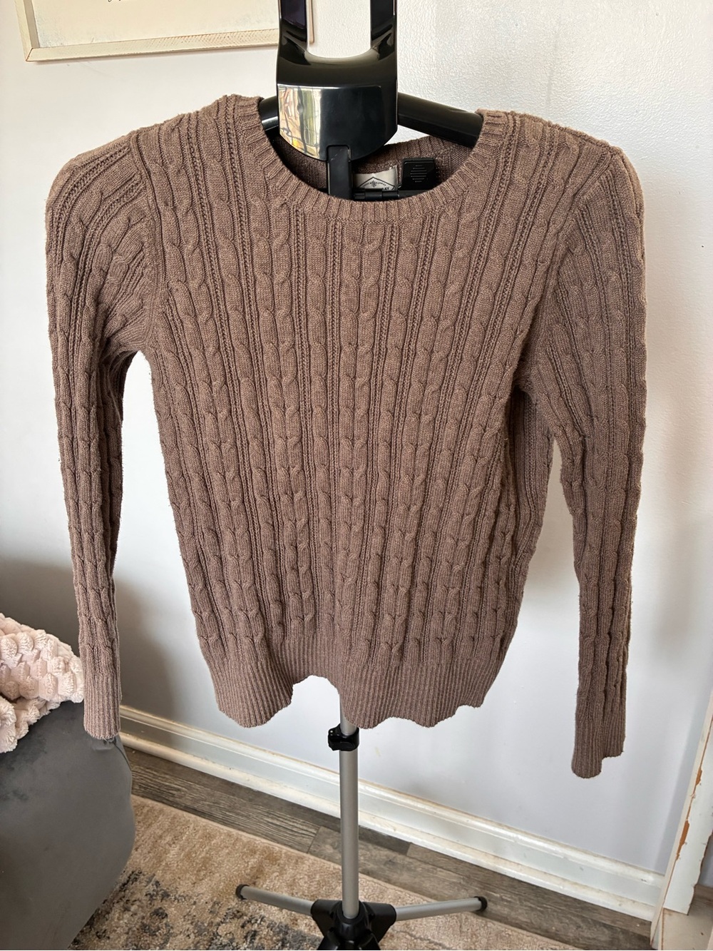 St. John's Bay Cable Crewneck Sweater in Taupe Brown